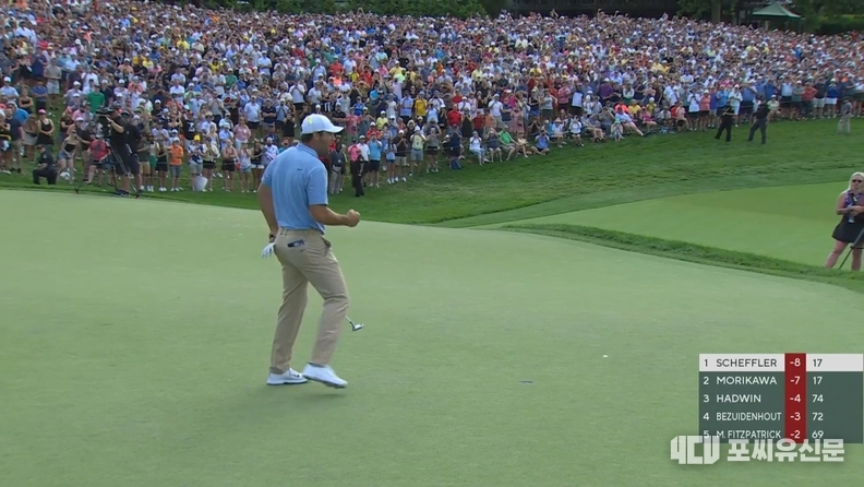 18번 홀 파를 기록하고 우승에 환호하고 있는 세플러, 자료: PGA Tour