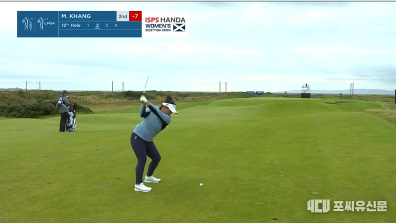 스코티시여자오픈 2라운드 12번홀 메간 캉의 세컨샷, 자료: LPGA Tour