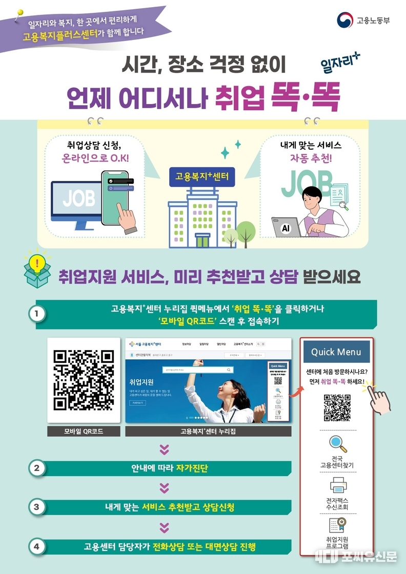 취업 똑똑 온라인 진입상담 서비스 안내문, 자료: 고용노동부 제공