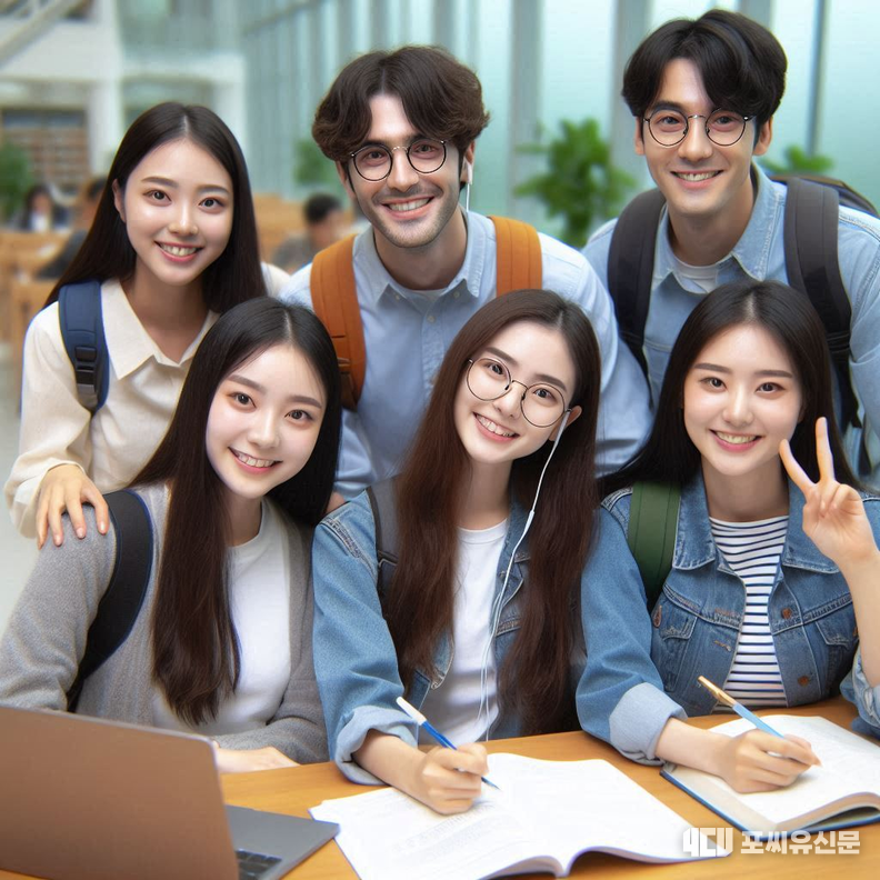 Copilot이 그린 한국대학에서 공부하고 있는 외국인 유학생 모습