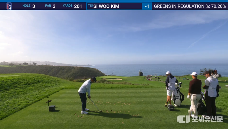 제네시스 인비테이셔널 3라운드 3번홀에서 어드레스 중인 김시우, 사진: PGA Tour
