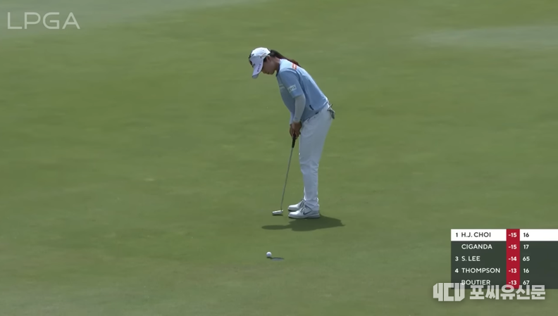17번홀 파 퍼팅을 놓친 아쉬운 순간의 최혜진, 사진: LPGA 유튜브 캡쳐