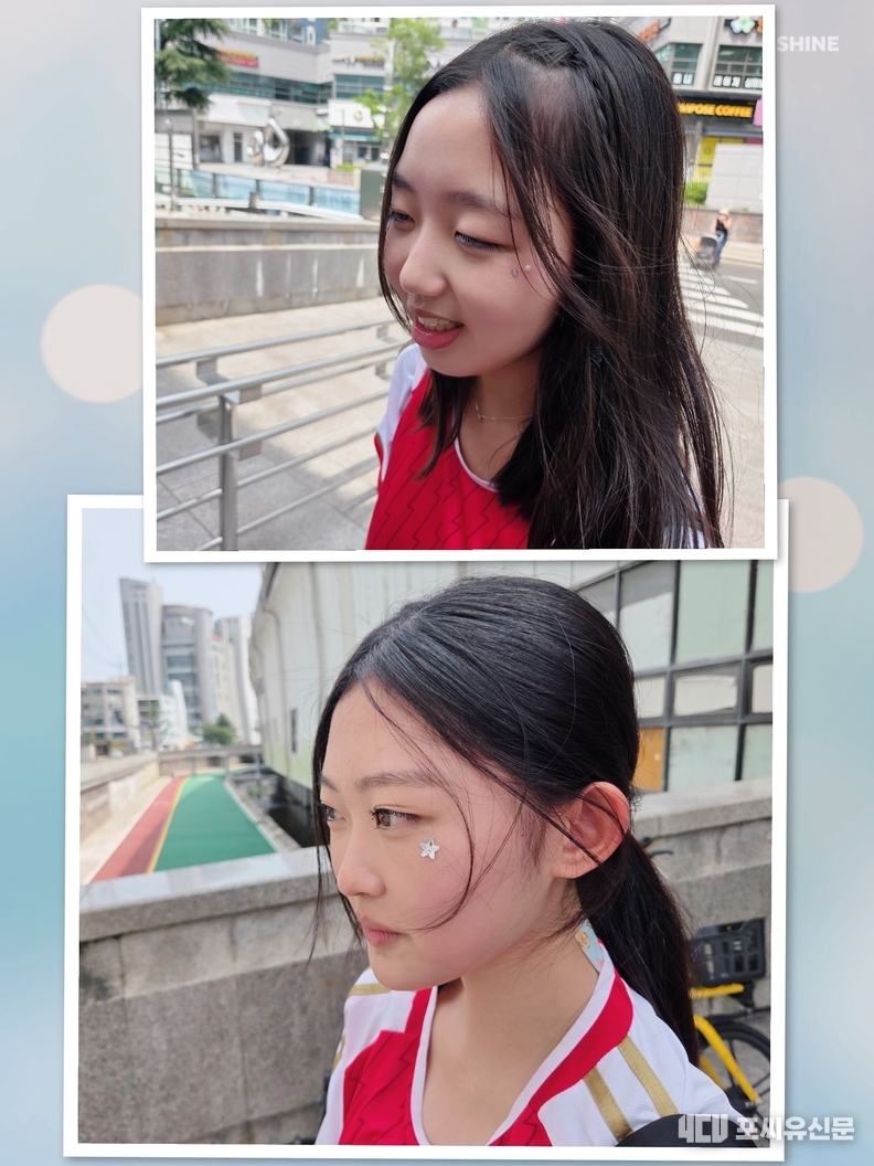 얼굴에 포인트를 준 모습, 사진촬영: 최수경 기자