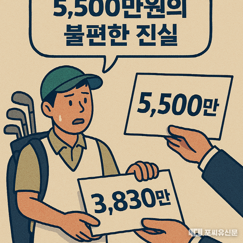 <!--StartFragment -->캐디가 3,830만 원과 5,500만 원 수치를 비교하며 혼란스러워하는 장면을 생성형 AI로 만들었다.<!--EndFragment -->