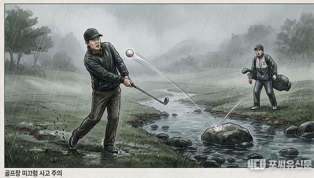 비 온 골프장 실개천 샷 중 공 튕겨 얼굴 부상…캐디 미경고에 골프장 30 배상책임